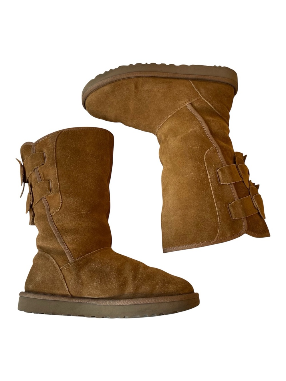 UGG Allegra Bow II Chestnut Sheepskin Suede Boots Women’s Size 7